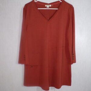 Simply Noelle Women V Neck Tunic Top Size S/M 8-10 Burnt Orange Lagenlook Pocket